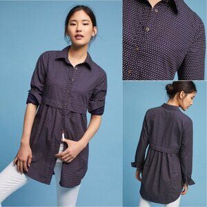 Maeve Anthropologie Aled Blouse Navy Button Down Empire Waist Tunic Top Medium